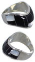 Mother Of Pearl Black Jade Sterling Silver Ring Size 7-1/4 RS42418